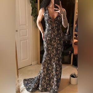 Marciano Black and Cream Lace Formal Gown